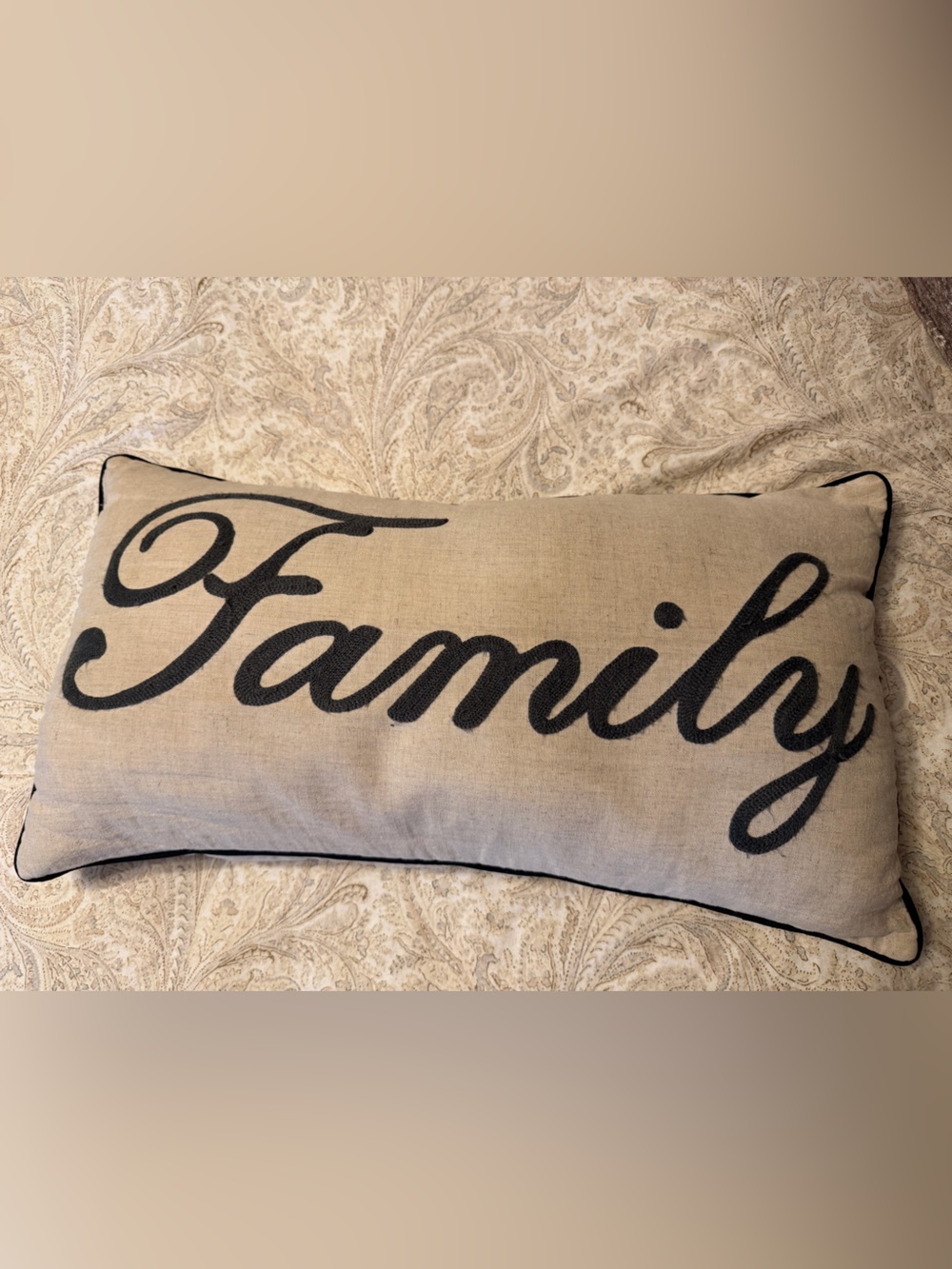 “Family” Accent Pillow, 24 x 13, Good Condition